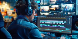 man with headphones at computer
